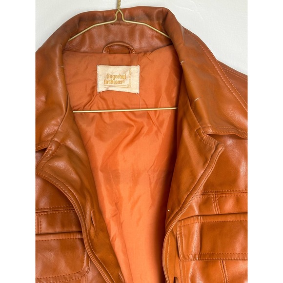 Vintage Fingerhut Fashion Jacket Cognac Brown Vinyl Coat men’s sz Large - Picture 2 of 7